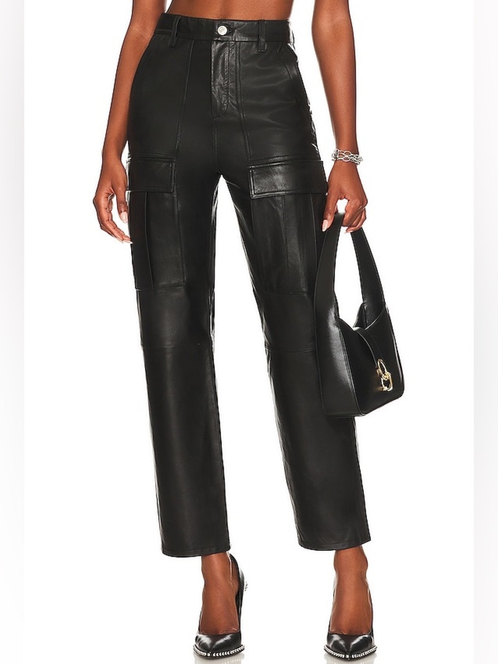 GRLFRND Black Leather Cargo Trousers
